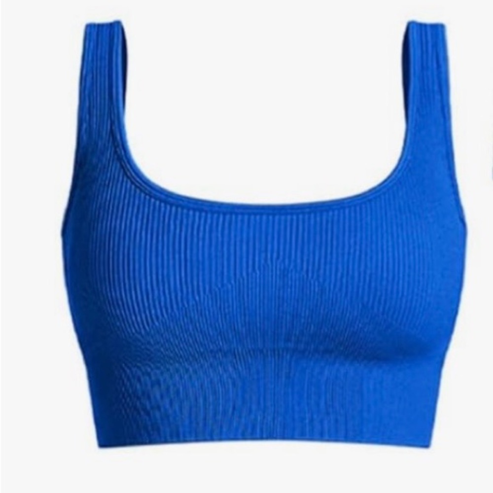 OQQ Blue Ribbed Crop Top